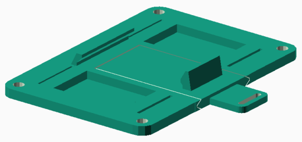 Isolated CAD view of the universal DIN rail snap-mount plate