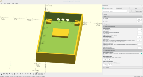 OpenSCAD view of a lid generated by pcb-case-designer