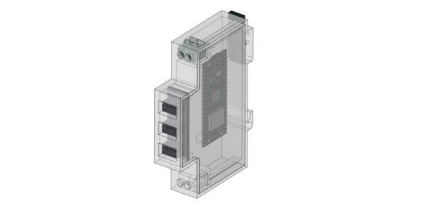 CAD screenshot of the original Pico W DIN rail enclosure design
